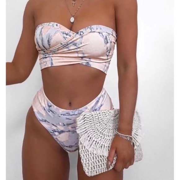 Other - NWT Marble Tieback Strapless Bikini